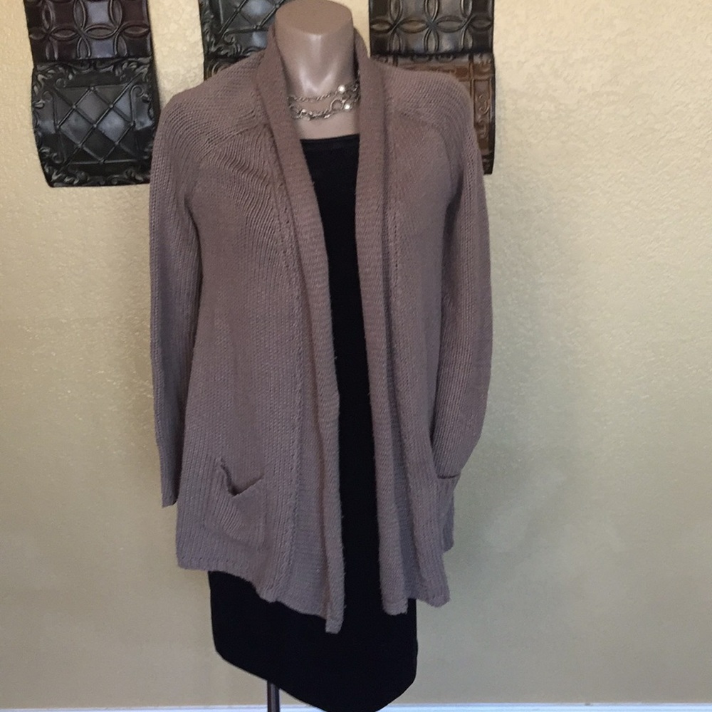 Matty M Tan Long Sleeve Cardigan w Back Detail!  S